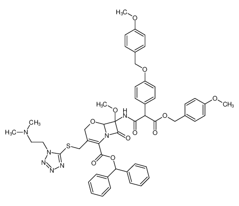 5-Oxa-1-azabicyclo[4.2.0]oct-2-ene-2-carboxylic acid,3-[[[1-[2-(dimethylamino)ethyl]-1H-tetrazol-5-yl]thio]methyl]-7-methoxy-7-[[3-[(4-methoxyphenyl)methoxy]-2-[4-[(4-methoxyphenyl)methoxy]phenyl]-1,3-dioxopropyl]amino]-8-oxo-, diphenylmethyl ester_98400-93-2