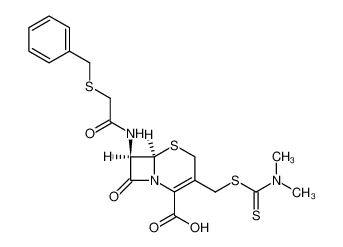(6R)-7t-(2-benzylsulfanyl-acetylamino)-3-[(dimethyl-thiocarbamoylsulfanyl)-methyl]-8-oxo-(6rH)-5-thia-1-aza-bicyclo[4.2.0]oct-2-ene-2-carboxylic acid_987-69-9