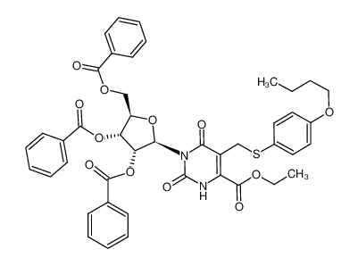 1-((2R,3R,4R,5R)-3,4-Bis-benzoyloxy-5-benzoyloxymethyl-tetrahydro-furan-2-yl)-5-(4-butoxy-phenylsulfanylmethyl)-2,6-dioxo-1,2,3,6-tetrahydro-pyrimidine-4-carboxylic acid ethyl ester_98808-36-7