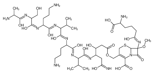3-[[6-amino-4-[[2-[[5-amino-2-[[2-[[5-amino-2-[[2-(2-aminopropanoylamino)-3-hydroxypropanoyl]amino]pentanoyl]amino]-3-methylbutanoyl]amino]pentanoyl]amino]-3-methylbutanoyl]amino]-3-hydroxy-6-oxohexanoyl]oxymethyl]-7-[(5-amino-5-carboxypentanoyl)amin_99313-73-2