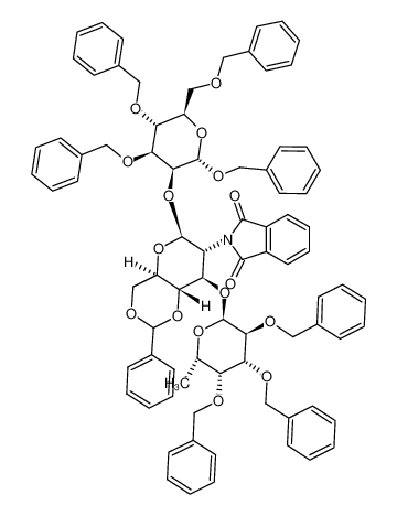benzyl 3,4,6-tri-O-benzyl-2-O-(4,6-O-benzylidene-2-deoxy-2-phthalimido-3-O-(2,3,4-tri-O-benzyl-α-L-fucopyranosyl)-β-D-glucopyranosyl)-α-D-mannopyranoside_99409-35-5