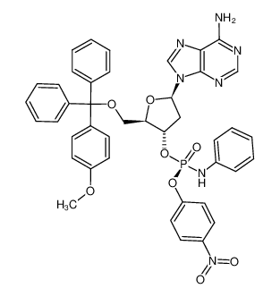 (R)-Phenyl-phosphoramidic acid (2R,3S,5R)-5-(6-amino-purin-9-yl)-2-[(4-methoxy-phenyl)-diphenyl-methoxymethyl]-tetrahydro-furan-3-yl ester 4-nitro-phenyl ester_99782-06-6