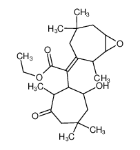 E-2,6,6-trimethyl-3,4-epoxycycloheptaneylidene-2-hydroxy-4,7,7-trimethyl-6-oxocycloheptaneacetic acid ethyl ester_99934-23-3