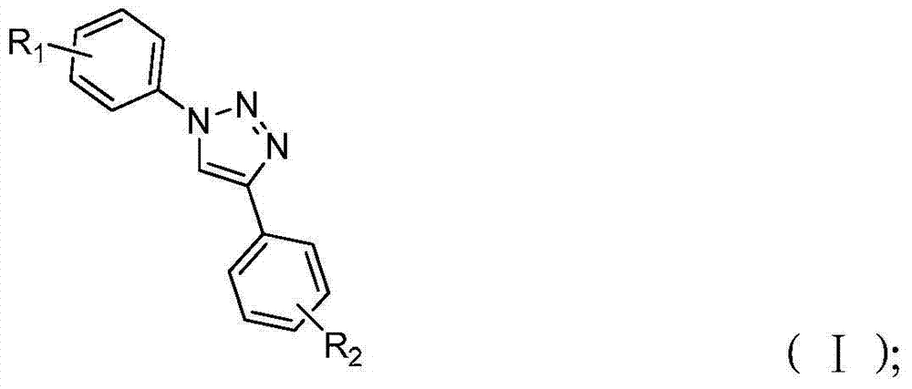 Chemical structure of final 1,4-disubstituted triazole compound (I) with R₁ and R₂ substituents on phenyl rings