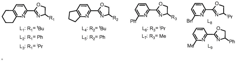 Structures of specialized oxazoline-pyridine ligands used to control regioselectivity