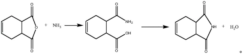 Reaction scheme showing the two-step synthesis of 1,2,3,6-tetrahydrophthalimide from tetrahydrophthalic anhydride and ammonia