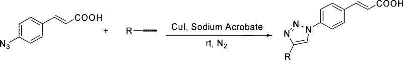 General reaction scheme showing Cu-catalyzed coupling of 4-azidocinnamic acid with terminal alkynes