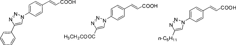 Specific examples of 1,2,3-triazole cinnamic acid derivatives with varying R groups