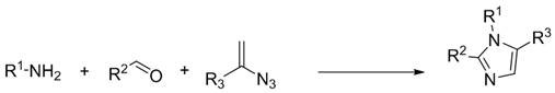 General reaction scheme showing the one-pot synthesis of 1,2,5-polysubstituted imidazoles from styryl azide, aldehyde, and amine