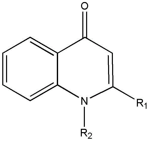 General chemical structure of 1,2-disubstituted-4-quinolone showing variable R1 and R2 groups