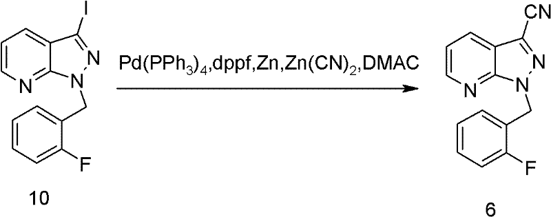 Detailed view of the palladium-catalyzed cyanation step converting compound 10 to 6