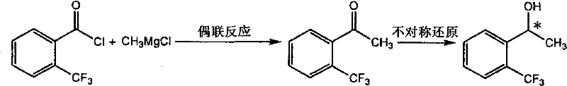 Overall synthesis route showing coupling and asymmetric reduction to form the target alcohol