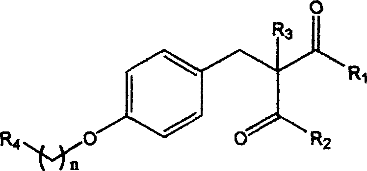 General chemical structure of the novel 1,3-dicarbonyl compounds showing variable R groups for structure-activity optimization