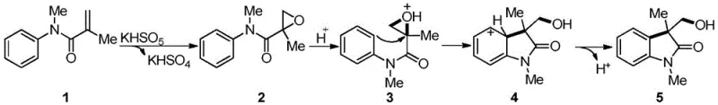 Detailed reaction mechanism illustrating epoxidation and intramolecular cyclization steps