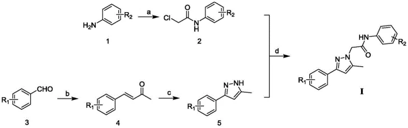 Synthetic route for 1,3-disubstituted pyrazole derivatives involving acylation, condensation, cyclization, and alkylation