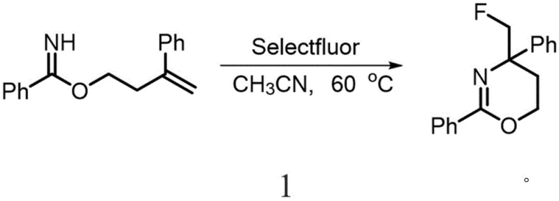 Specific example reaction using Selectfluor in acetonitrile at 60 degrees Celsius yielding 82 percent