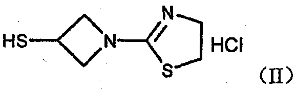 Chemical structure of 1-(4,5-dihydrothiazol-2-yl)-3-mercaptoazetidine hydrochloride (Compound II)