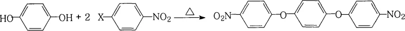 Reaction scheme showing the two-step synthesis of 1,4-bis(4-aminophenoxy)benzene from hydroquinone and 4-halonitrobenzene