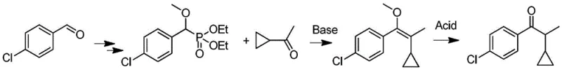 Prior art synthesis route using Horner-Wadsworth-Emmons reaction showing phosphorus waste generation