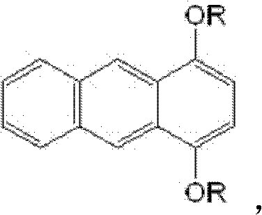 General chemical structure of 1,4-dialkoxy anthracene derivatives used as fluorescent agents