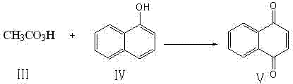 Chemical reaction equation showing the oxidation of alpha-naphthol to 1,4-naphthoquinone using peracetic acid