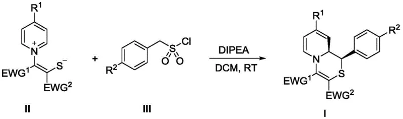 General reaction scheme showing the synthesis of 1,9a-dihydropyrido[2,1-c][1,4]thiazine compounds from sulfur ylides and sulfonyl chlorides