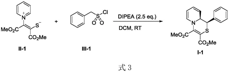 Specific optimized reaction example yielding compound I-1 with 97% yield using DIPEA in DCM