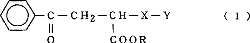 General Formula I of 1-alkoxycarbonyl-3-oxo-3-phenylpropyl derivatives showing variable R, X, and Y groups
