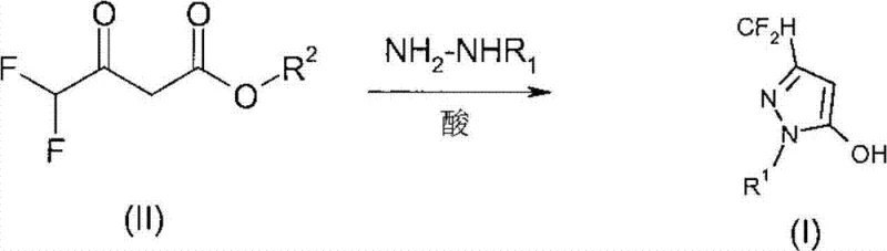 Reaction scheme showing the conversion of Formula II and III to Formula I