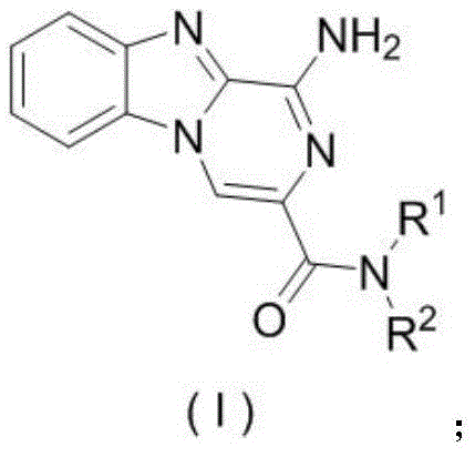 General chemical structure of 1-aminobenzo[4,5]imidazo[1,2-a]pyrazine-3-carboxamide compounds showing variable R groups