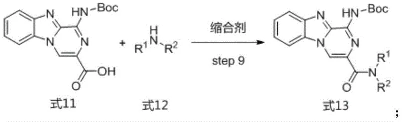 Step 9 amide coupling reaction scheme showing formation of the final carboxamide derivative