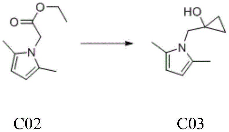Transformation of pyrrole ester C02 to cyclopropanol C03 using Ti(OiPr)4 and EtMgBr