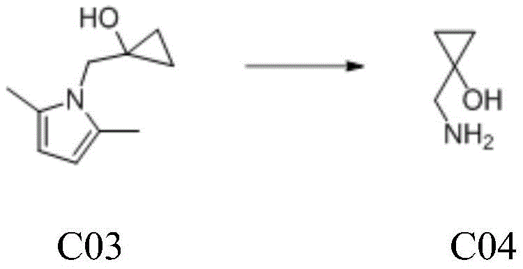 Deprotection of C03 to final product 1-aminomethyl-1-cyclopropanol C04 using hydroxylamine