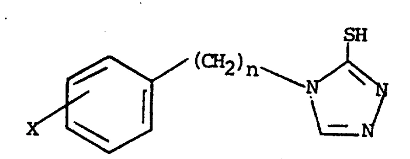 General chemical structures of Formula I and II showing the 1-aralkyl-1,2,4-triazole-5-thiol scaffold