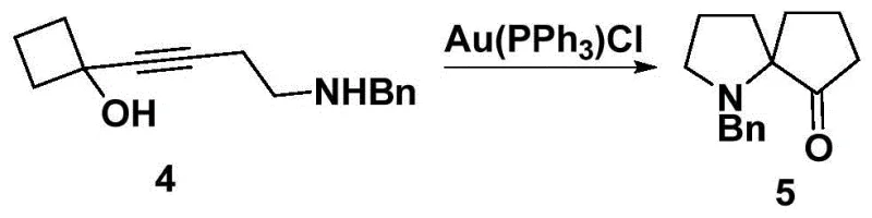 Gold-catalyzed cyclization mechanism forming the spiro core structure