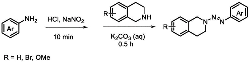 Synthesis route of azo-aryl protected tetrahydroisoquinoline precursor via diazotization and coupling