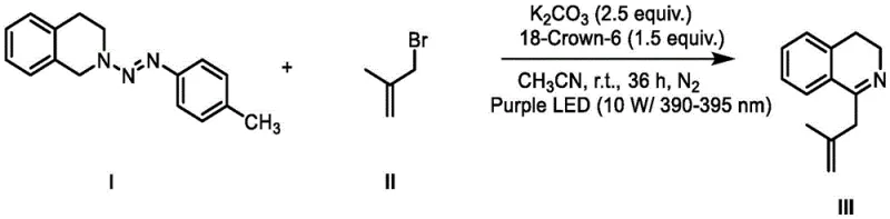 Specific example synthesis of 1-(2-methallyl)-3,4-dihydroisoquinoline showing reaction conditions and yield