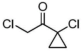 Chemical structure of 1-chloro-1-chloroacetyl-cyclopropane showing the cyclopropane ring and chloroacetyl group