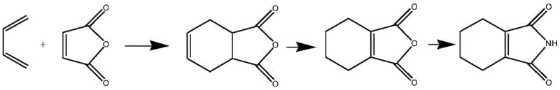 Traditional multi-step synthesis route involving Diels-Alder reaction and high-temperature isomerization