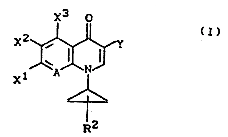 General chemical structure of Formula I showing the 1-cyclopropyl quinolone carboxylic acid derivative core