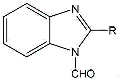 General structural formula of 1-formyl-2-substituted benzimidazole showing variable R groups