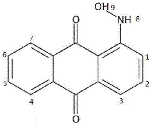 Numbered chemical structure of 1-hydroxyaminoanthraquinone used for NMR signal assignment