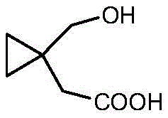 Chemical structure of 1-hydroxymethyl cyclopropyl acetic acid showing the cyclopropane ring with hydroxymethyl and acetic acid substituents