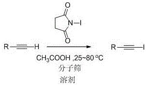 General reaction scheme for the synthesis of 1-iodoalkynes from terminal alkynes using NIS and acetic acid