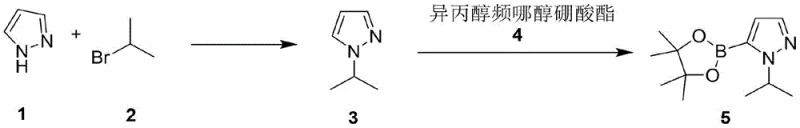 Overall reaction scheme showing the two-step synthesis from pyrazole to the boronic ester intermediate