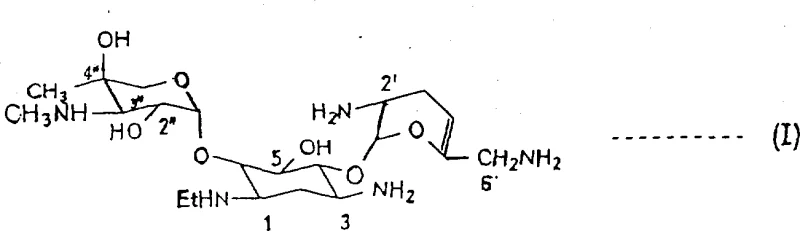 Chemical structure of 1-N-ethyl perillomycin (Formula I) showing the core aminoglycoside scaffold