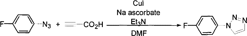 Specific reaction example showing the synthesis of 1-p-fluorophenyl-1,2,3-triazole with high yield under optimized conditions