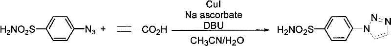 Reaction scheme for the synthesis of 1-p-sulfaphenyl-1,2,3-triazole demonstrating the tolerance of sulfonamide functional groups