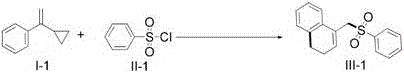 Optimization reaction example showing specific reactants I-1 and II-1 forming product III-1