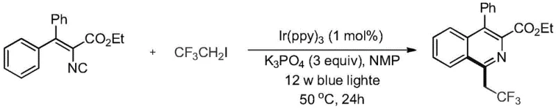 General reaction scheme for the synthesis of 1-trifluoroethyl isoquinoline via iridium-catalyzed photoredox cyclization
